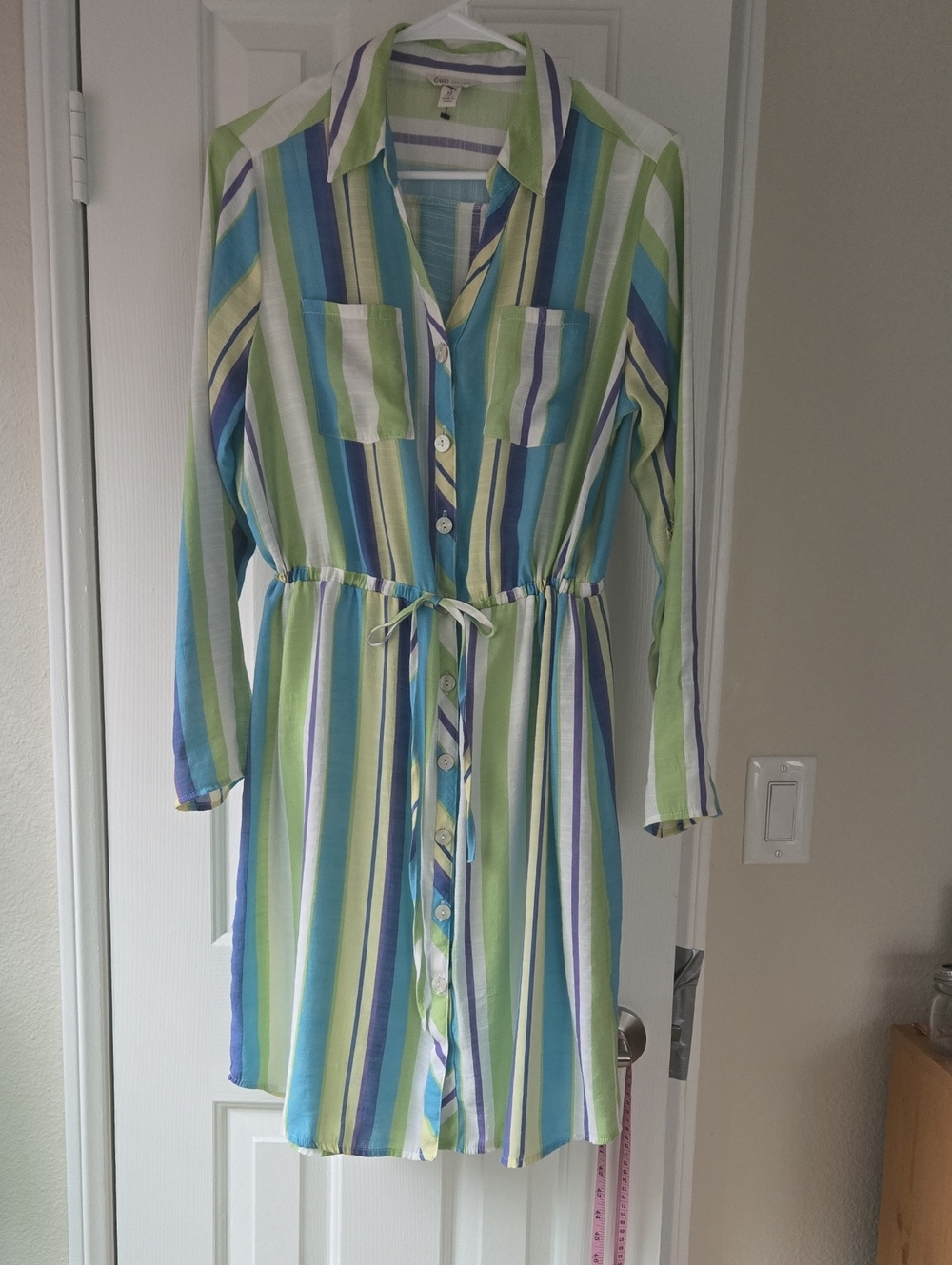 Cato Striped Collared Button Down Shirt Dress - Med